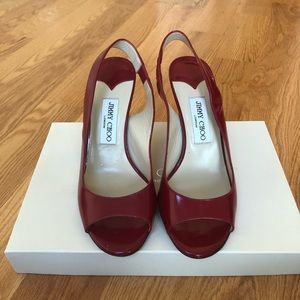 Jimmy Choo red slingback heels with gold detail